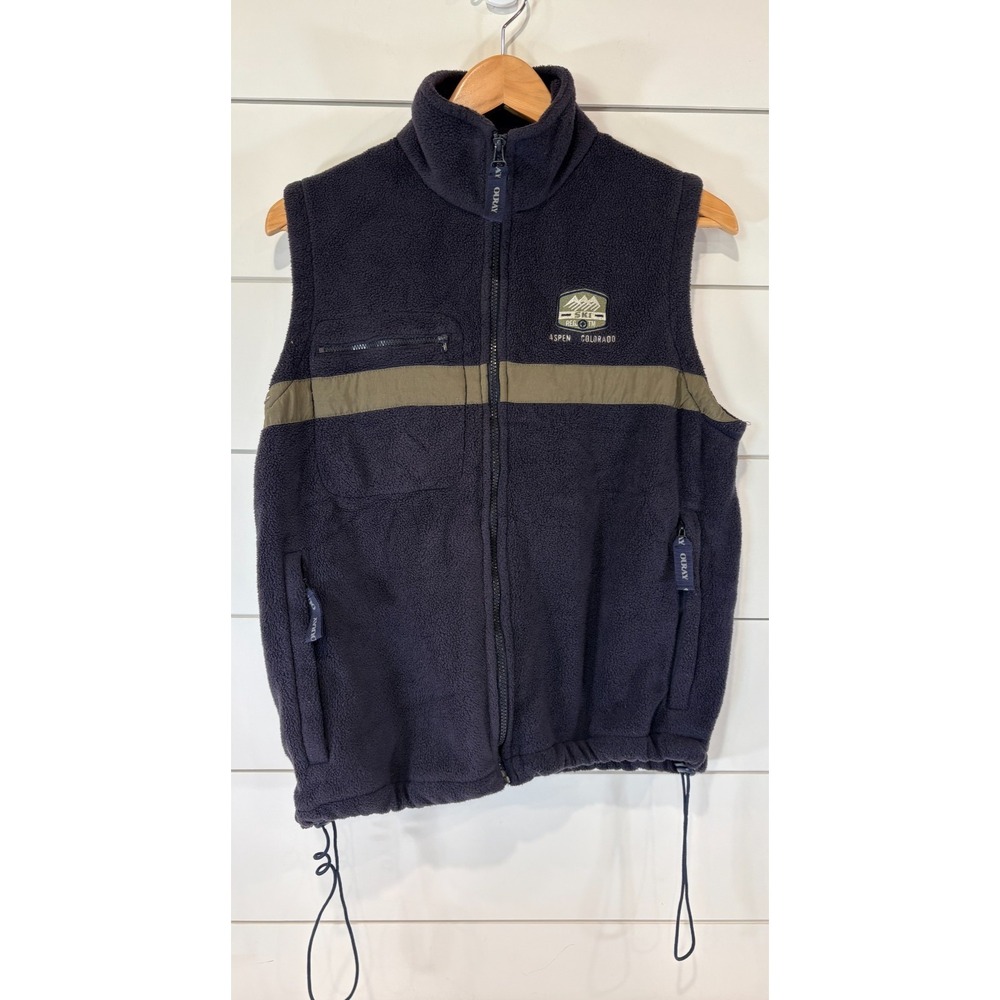 Ouray Aspen Colorado Fleece Sweater Vest Small Zippered Pockets Cinch Navy Blue